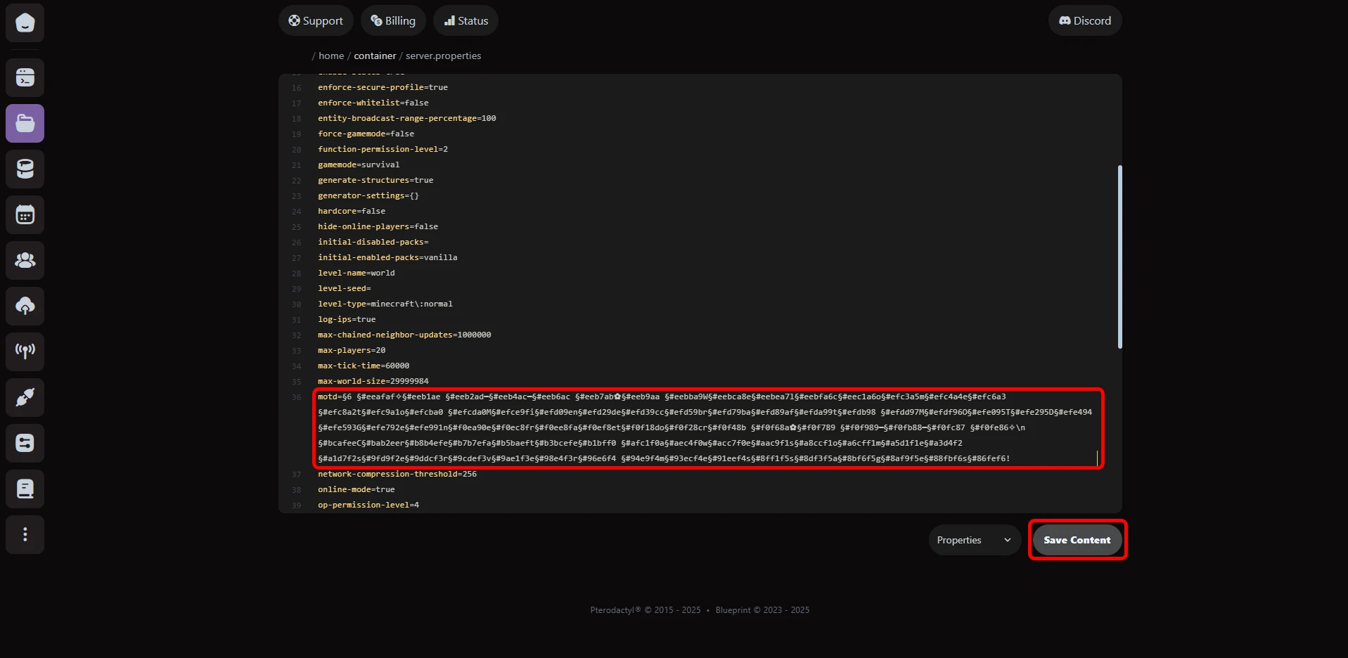 Editing MOTD in server.properties