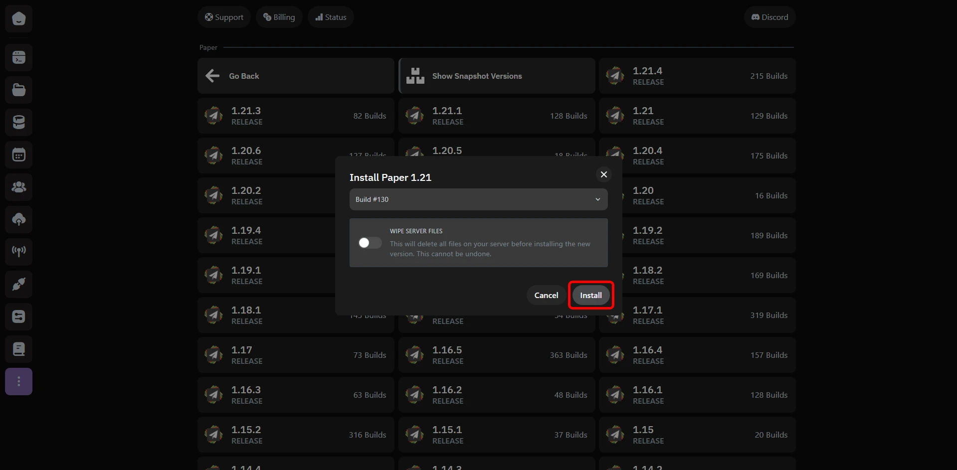 Selecting server version
